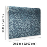 Willow Boughs Ink Blue by WallPops Morris and Co. Traditional Botanical Curving Willow Leaf Fully Removable Peel and Stick Wallpaper - MCS6620