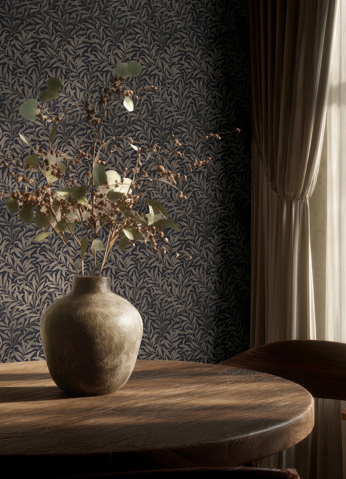 Willow Boughs Charcoal Peel and Stick NuWallpaper by WallPops x Morris & Co Classic Botanical Willow Leaf Traditional Pattern - MCS6621