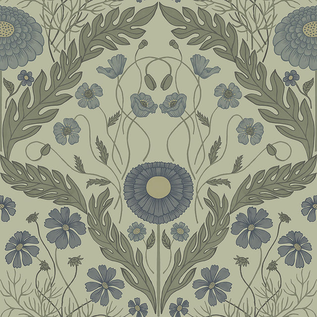Marguerite Green Damask Wallpaper