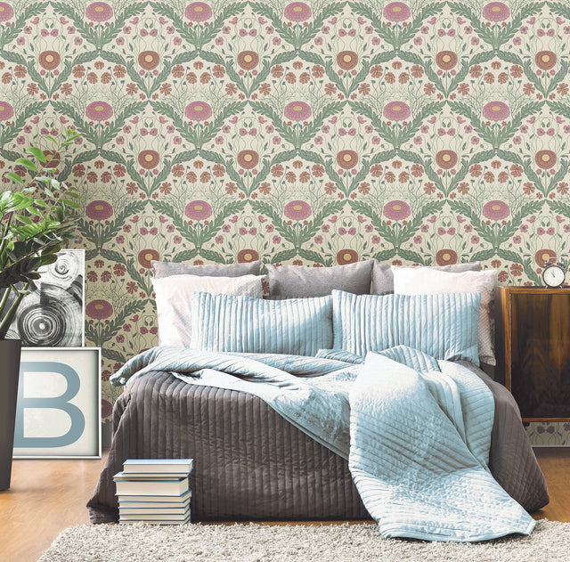 Marguerite Multicolor Damask Wallpaper