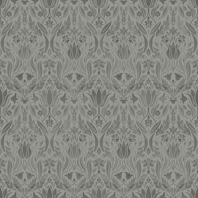 Ludvig Dark Grey Floral Ogee Wallpaper with Botanical Modern Pattern - Midbec MD51018