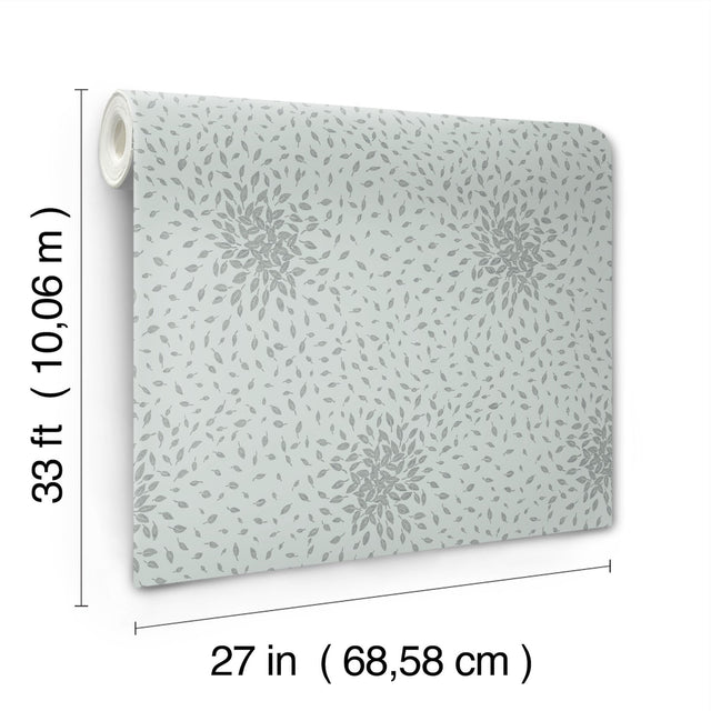 Petite Leaves Spa & Silver Wallpaper with Metallic Botanical Leaf Motif - York MD7101