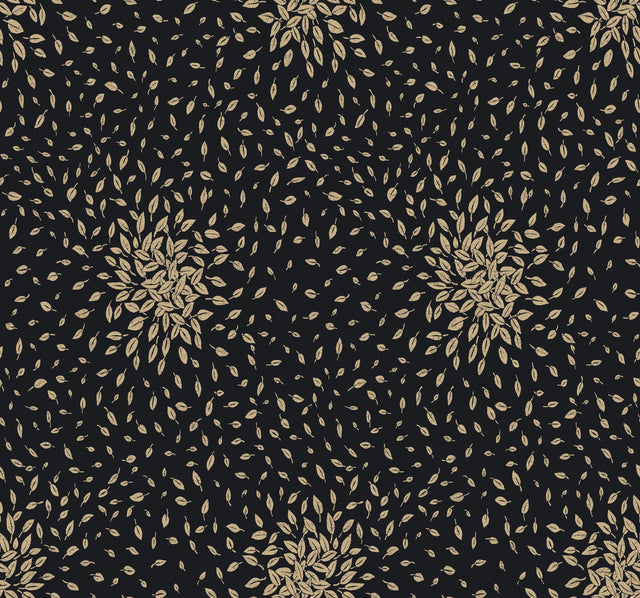 Petite Leaves Black & Gold Metallic Botanical Wallpaper - York MD7102