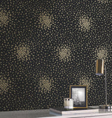 Petite Leaves Black & Gold Metallic Botanical Wallpaper - York MD7102