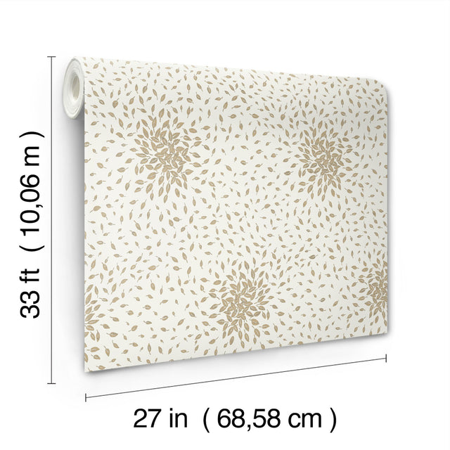 Petite Leaves Cream & Gold Wallpaper with Metallic Botanical Leaf Motif - York MD7103