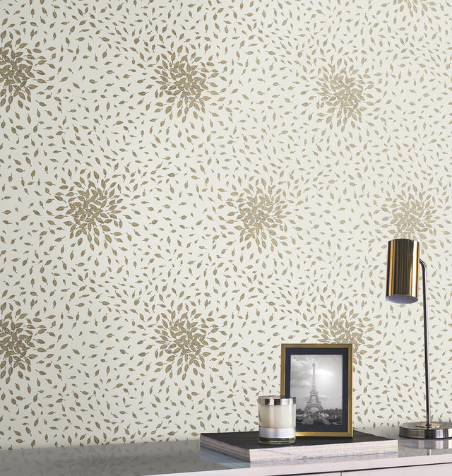 Petite Leaves Cream & Gold Wallpaper with Metallic Botanical Leaf Motif - York MD7103