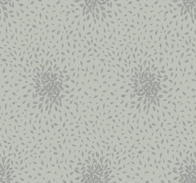 Petite Leaves Eucalyptus & Silver Wallpaper with Metallic Botanical Motif - York MD7104