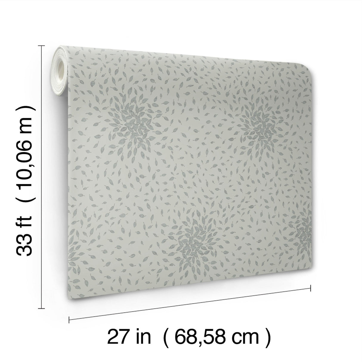 Petite Leaves Eucalyptus & Silver Wallpaper with Metallic Botanical Motif - York MD7104