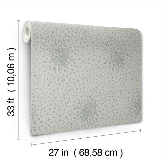 Petite Leaves Eucalyptus & Silver Wallpaper with Metallic Botanical Motif - York MD7104