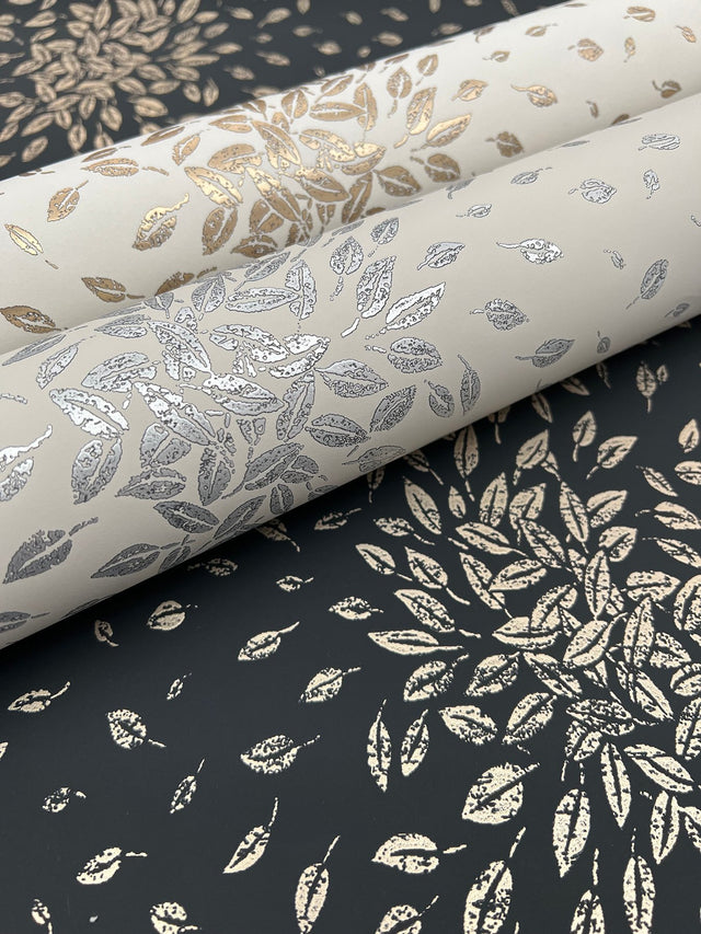 Petite Leaves Beige & Silver Wallpaper with Metallic Botanical Leaf Motif - York MD7105