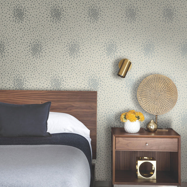 Petite Leaves Beige & Silver Wallpaper with Metallic Botanical Leaf Motif - York MD7105