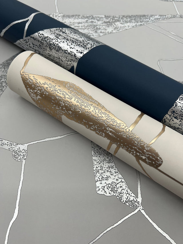 Abstract Geo Fog & Silver Wallpaper with Metallic Geometric Pattern - York MD7111