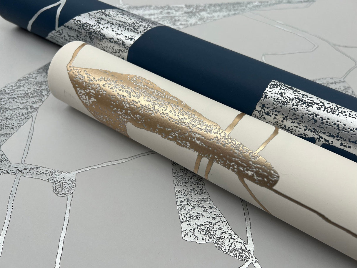 Abstract Geo Fog & Silver Wallpaper with Metallic Geometric Pattern - York MD7111