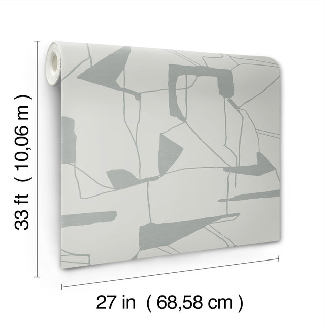 Abstract Geo Fog & Silver Wallpaper with Metallic Geometric Pattern - York MD7111