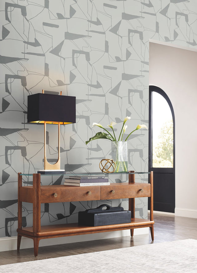 Abstract Geo Fog & Silver Wallpaper with Metallic Geometric Pattern - York MD7111
