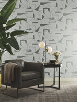 Abstract Geo Fog & Silver Wallpaper with Metallic Geometric Pattern - York MD7111