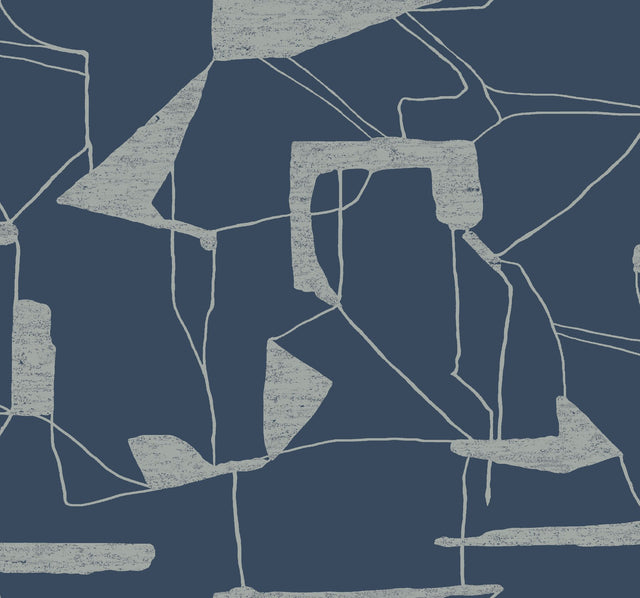 Abstract Geo Navy & Silver Metallic Geometric Wallpaper - York MD7112