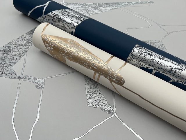 Abstract Geo Navy & Silver Metallic Geometric Wallpaper - York MD7112