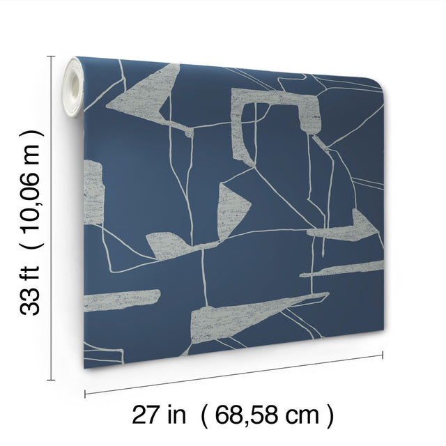 Abstract Geo Navy & Silver Metallic Geometric Wallpaper - York MD7112