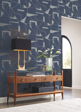 Abstract Geo Navy & Silver Metallic Geometric Wallpaper - York MD7112