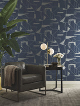 Abstract Geo Navy & Silver Metallic Geometric Wallpaper - York MD7112