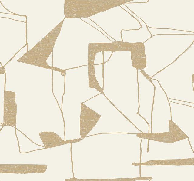 Abstract Geo Cream & Gold Wallpaper with Metallic Geometric Pattern - Antonina Vella MD7113
