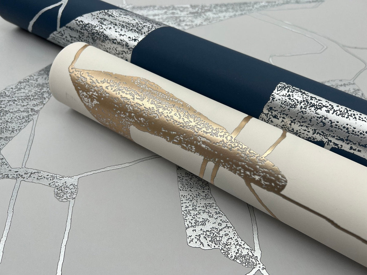 Abstract Geo Cream & Gold Wallpaper with Metallic Geometric Pattern - Antonina Vella MD7113SAM