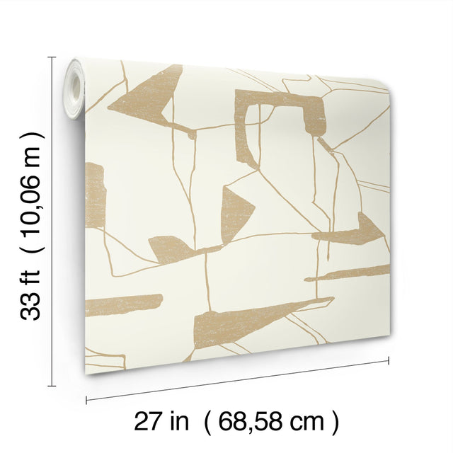 Abstract Geo Cream & Gold Wallpaper with Metallic Geometric Pattern - Antonina Vella MD7113