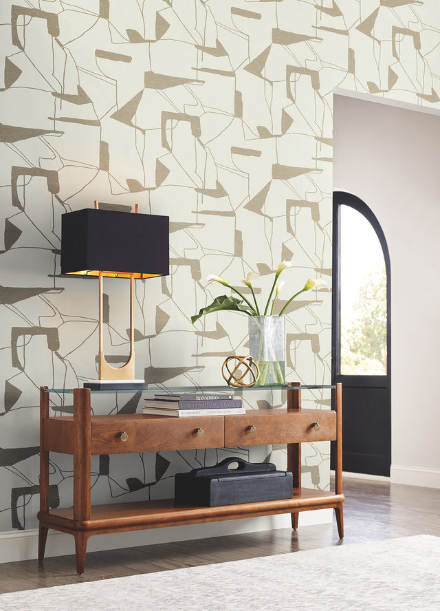 Abstract Geo Cream & Gold Wallpaper with Metallic Geometric Pattern - Antonina Vella MD7113