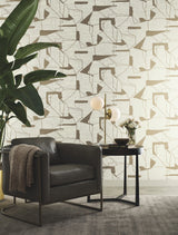 Abstract Geo Cream & Gold Wallpaper with Metallic Geometric Pattern - Antonina Vella MD7113SAM