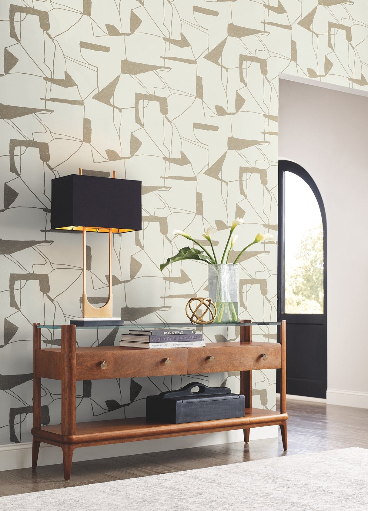 Abstract Geo Cream & Gold Wallpaper with Metallic Geometric Pattern - Antonina Vella MD7113SAM