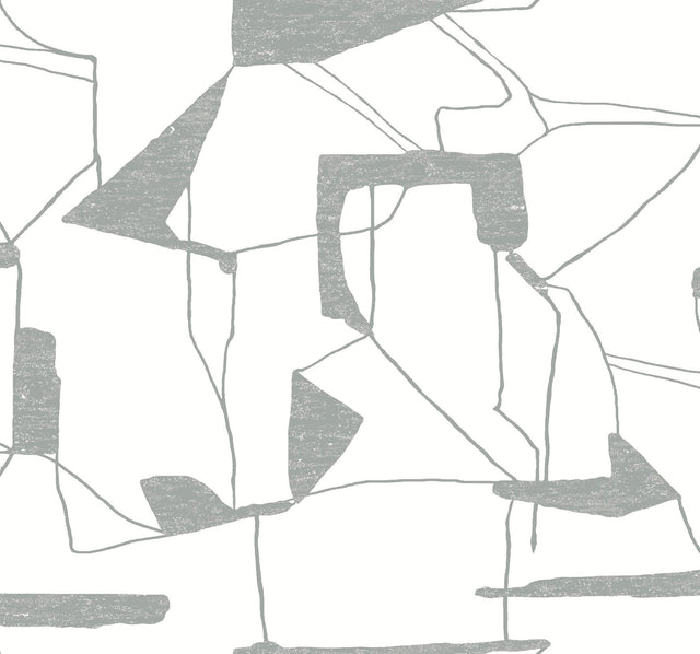 Abstract Geo White & Silver Wallpaper with Metallic Geometric Pattern - York MD7114