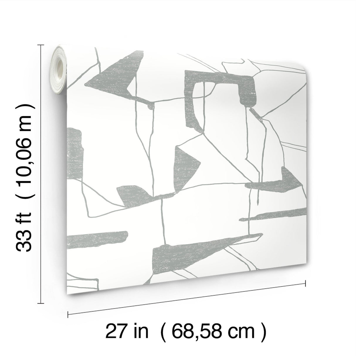Abstract Geo White & Silver Wallpaper with Metallic Geometric Pattern - York MD7114