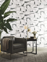 Abstract Geo White & Silver Wallpaper with Metallic Geometric Pattern - York MD7114