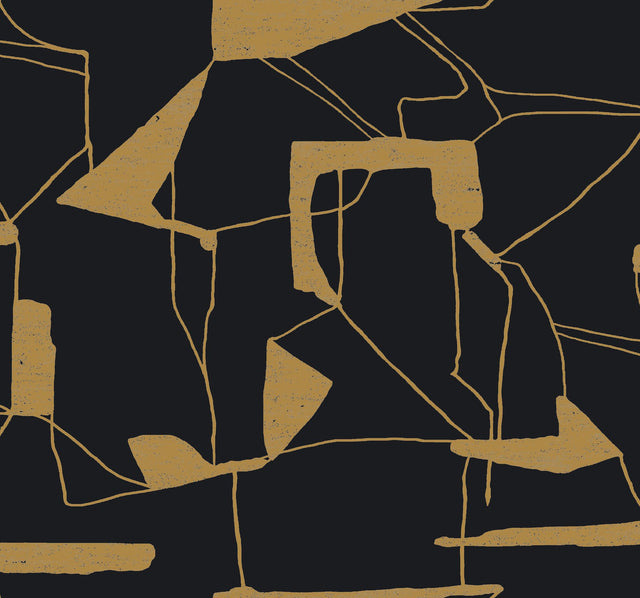 Abstract Geo Black & Gold Wallpaper with Metallic Geometric Pattern - York MD7115