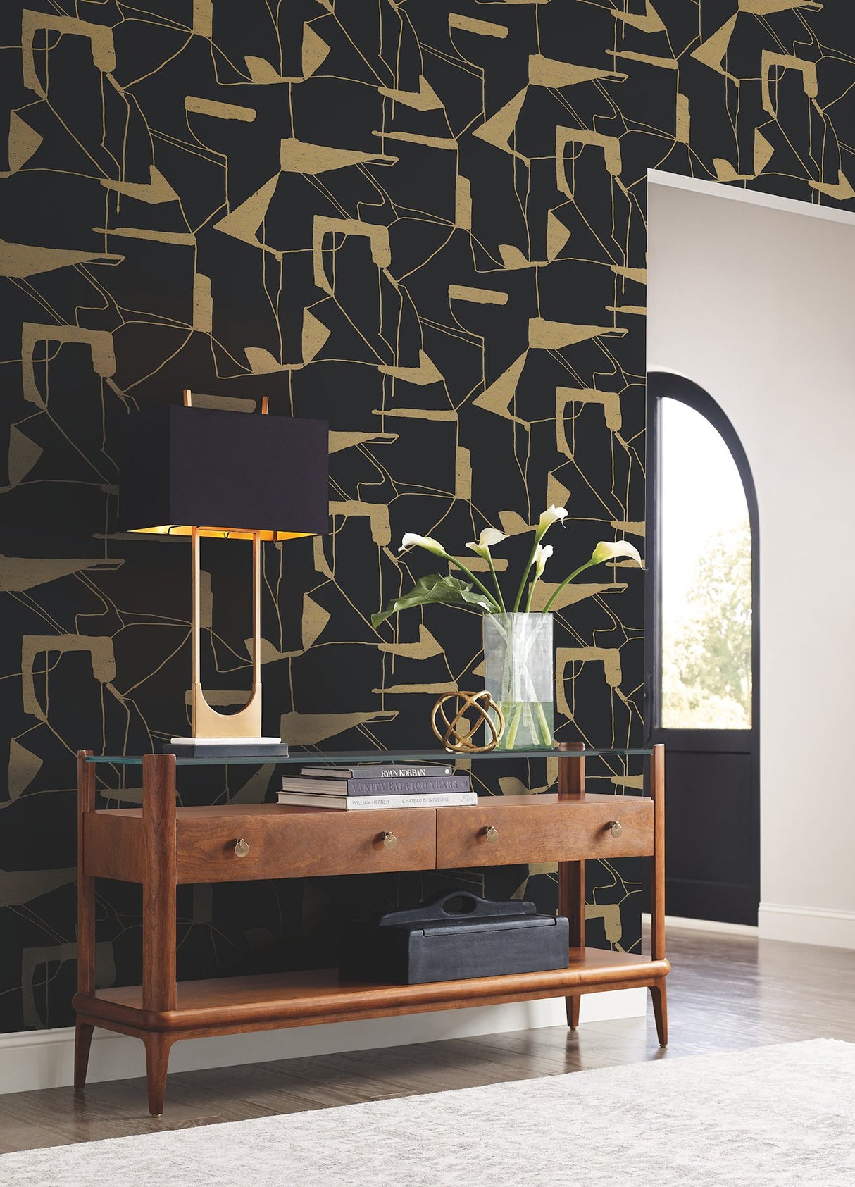 Abstract Geo Black & Gold Wallpaper with Metallic Geometric Pattern - York MD7115