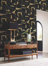 Abstract Geo Black & Gold Wallpaper with Metallic Geometric Pattern - York MD7115