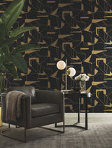 Abstract Geo Black & Gold Wallpaper with Metallic Geometric Pattern - York MD7115