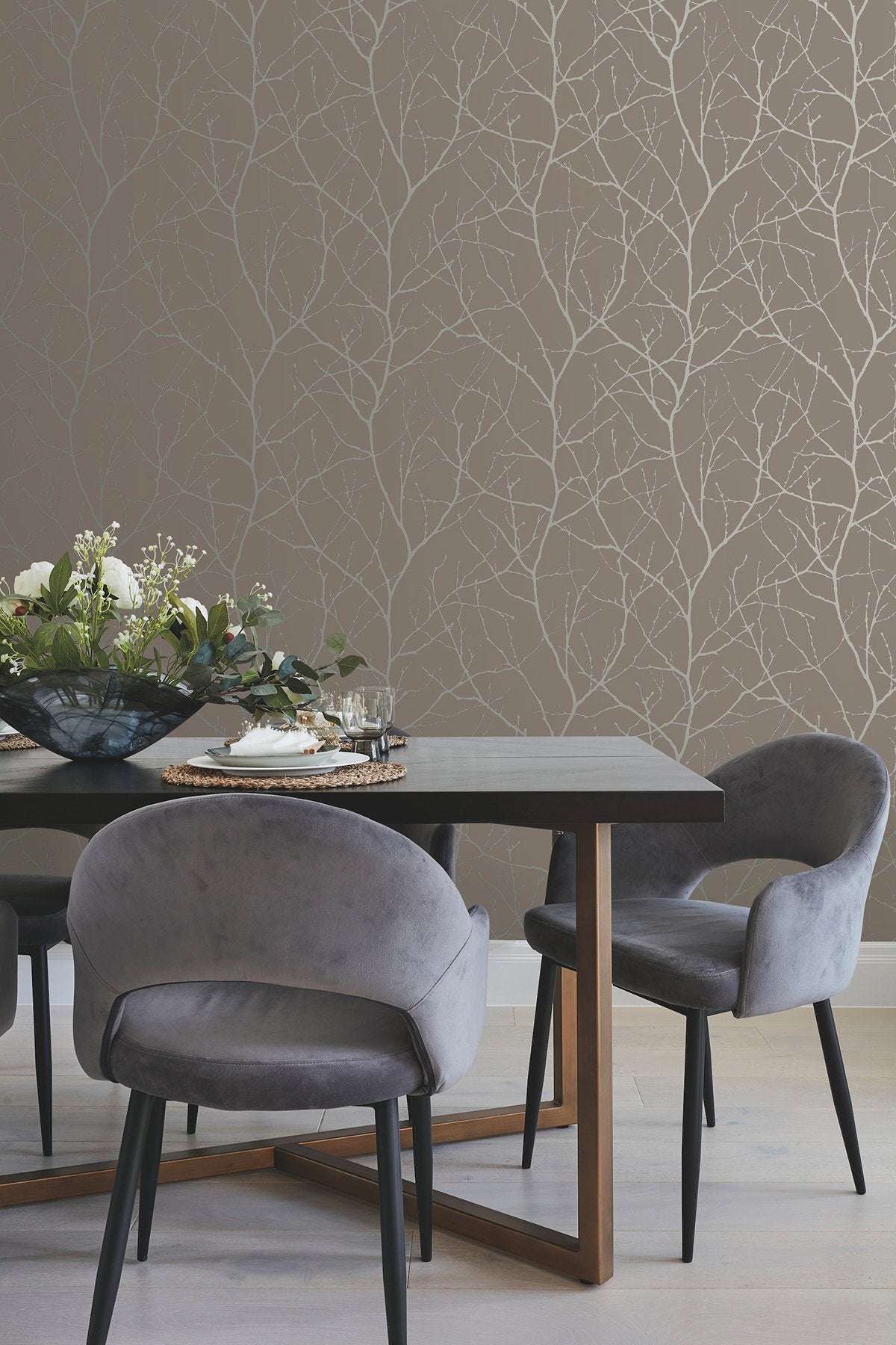 Trees Silhouette Mocha & Silver Metallic Wallpaper - York MD7121