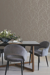 Trees Silhouette Mocha & Silver Metallic Wallpaper - York MD7121