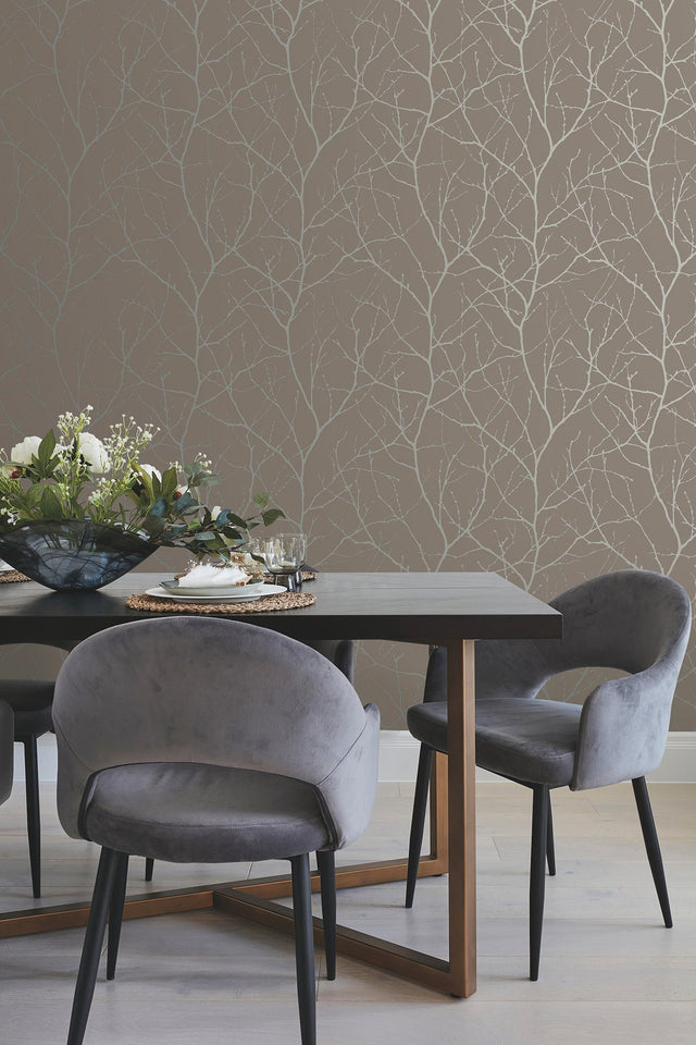 Trees Silhouette Mocha & Silver Metallic Wallpaper - York MD7121
