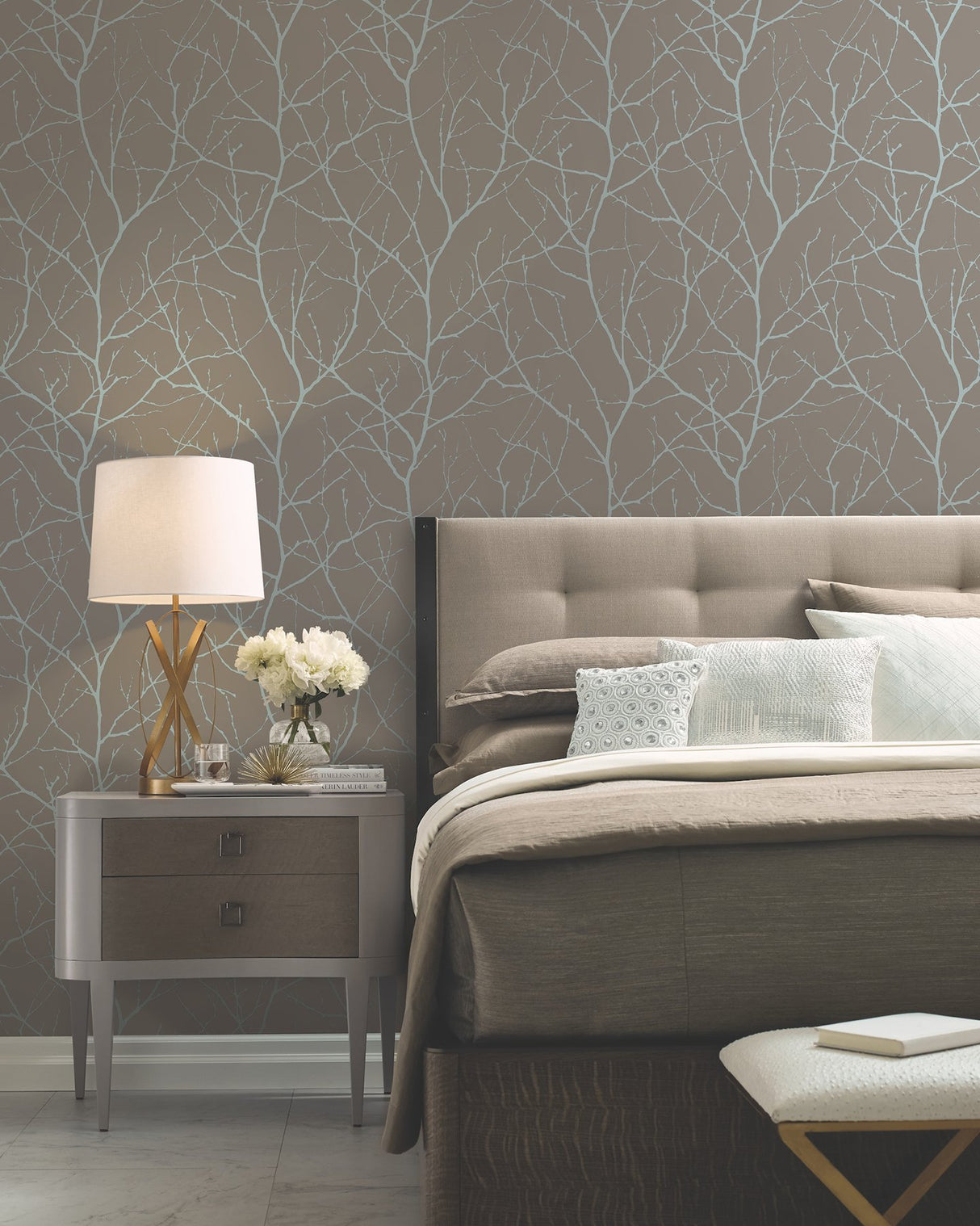 Trees Silhouette Mocha & Silver Metallic Wallpaper - York MD7121
