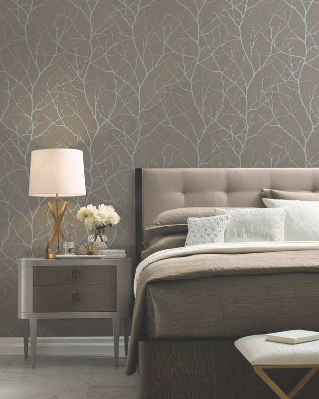 Trees Silhouette Mocha & Silver Metallic Wallpaper - York MD7121
