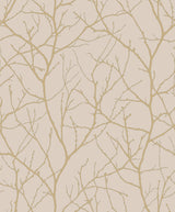 Trees Silhouette Beige & Gold Wallpaper with Metallic Branch Pattern, Modern Style - York MD7122