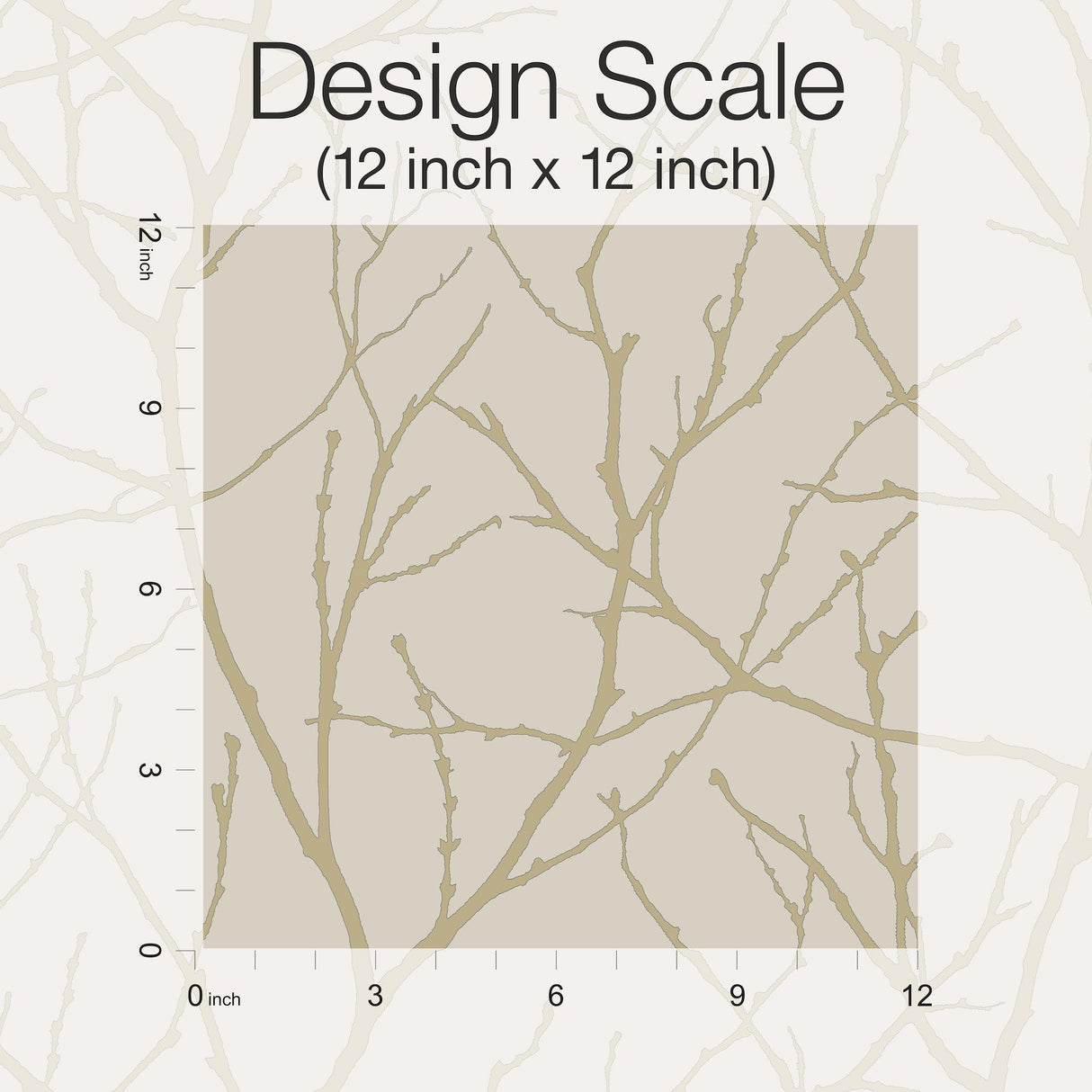 Trees Silhouette Beige & Gold Wallpaper with Metallic Branch Pattern, Modern Style - York MD7122