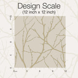 Trees Silhouette Beige & Gold Wallpaper with Metallic Branch Pattern, Modern Style - York MD7122