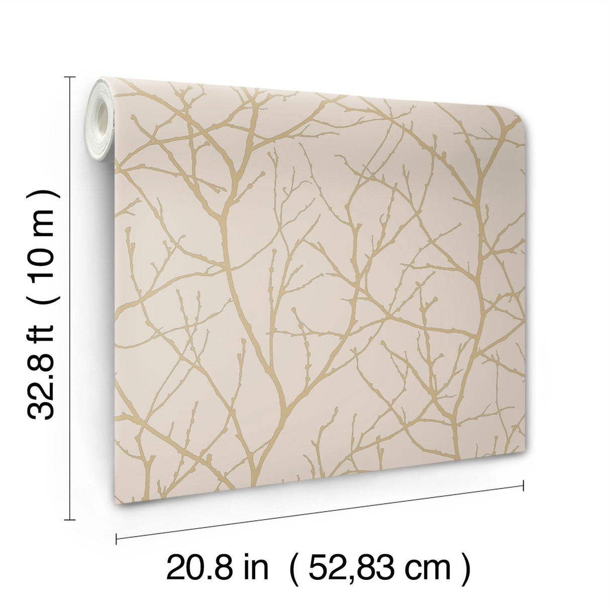 Trees Silhouette Beige & Gold Wallpaper with Metallic Branch Pattern, Modern Style - York MD7122