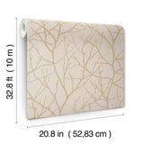 Trees Silhouette Beige & Gold Wallpaper with Metallic Branch Pattern, Modern Style - York MD7122