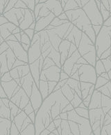 Trees Silhouette Smokey Blue & Silver Wallpaper with Metallic Botanical Branch Motif - York MD7123