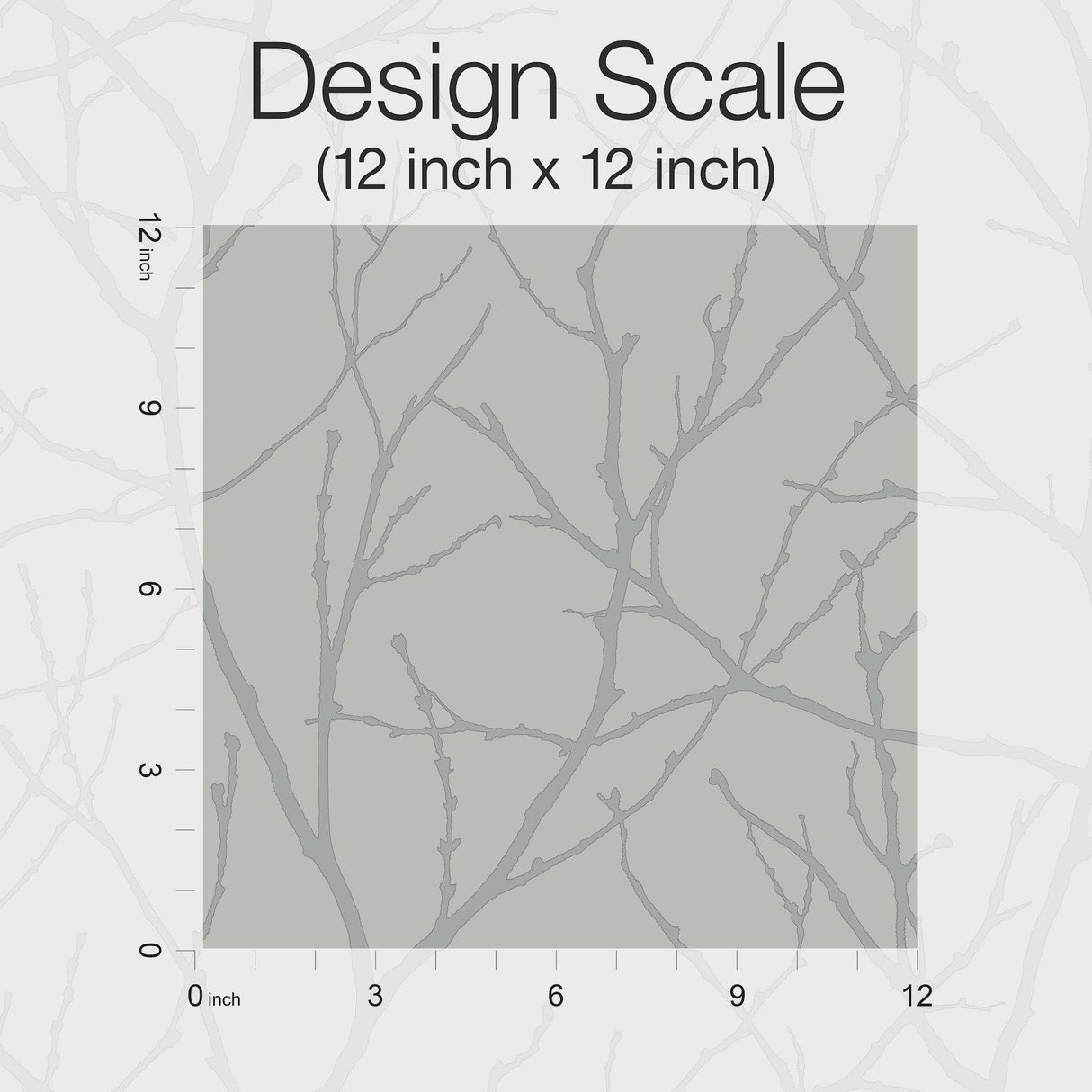 Trees Silhouette Smokey Blue & Silver Wallpaper with Metallic Botanical Branch Motif - York MD7123